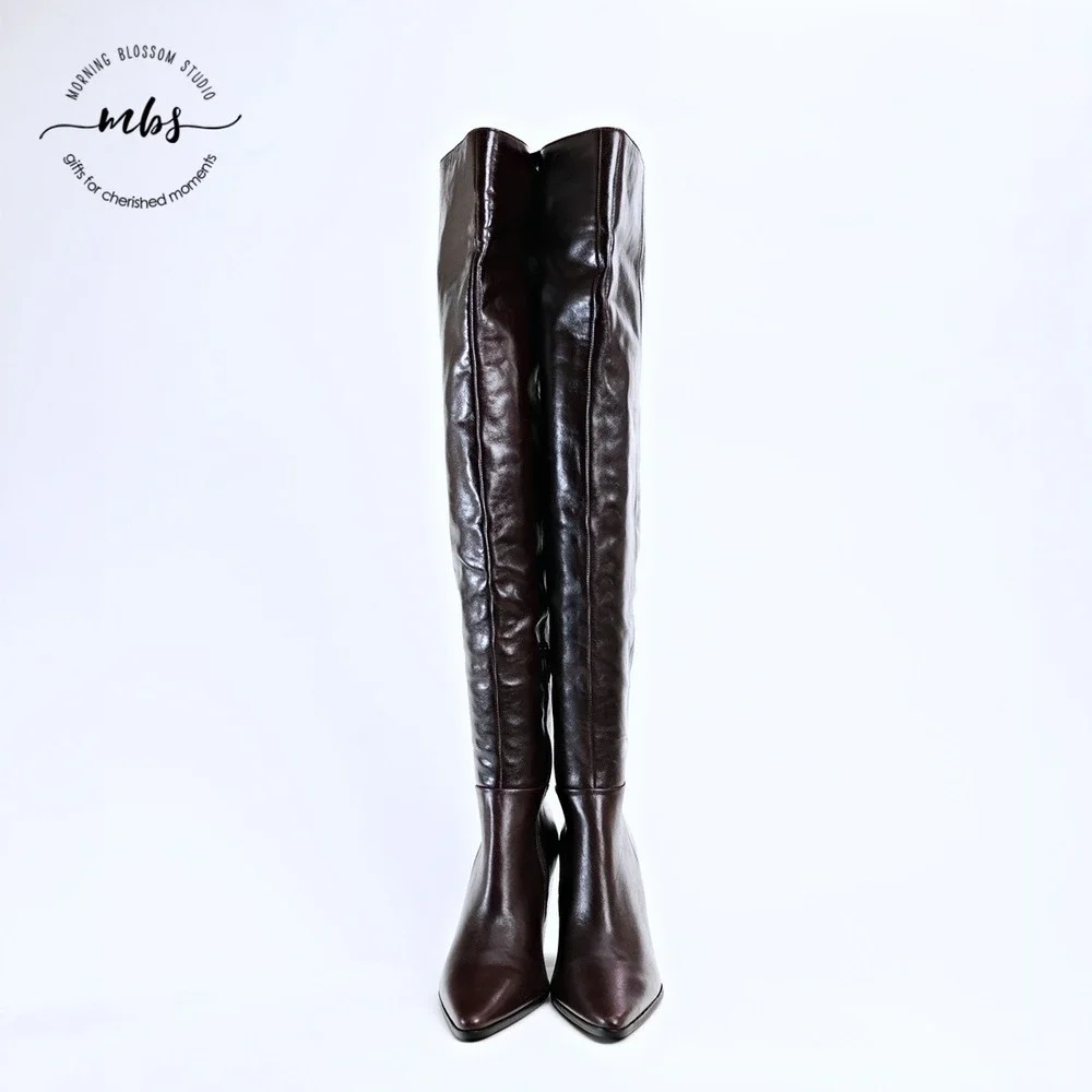 Steve Madden Bramble Leather Over The Knee Boots Dark Brown Women 8